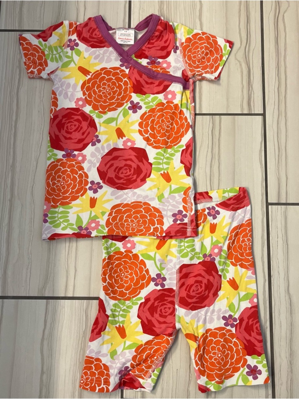 Hanna Andersson Short John Girls Floral Wrap-Front Pajama Set